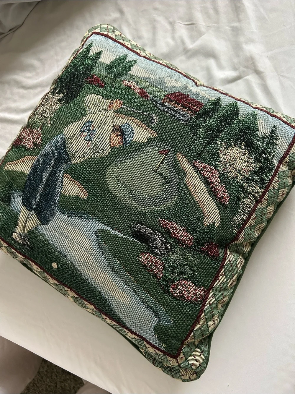 Vintage Decorative Golf Scene Tapestry Throw Pillow - Green